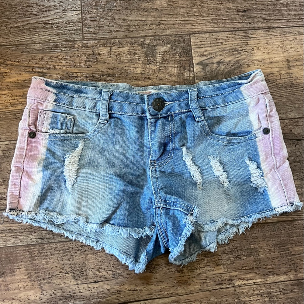 Blue Jean Shorts with Acid Washed Pink Sides